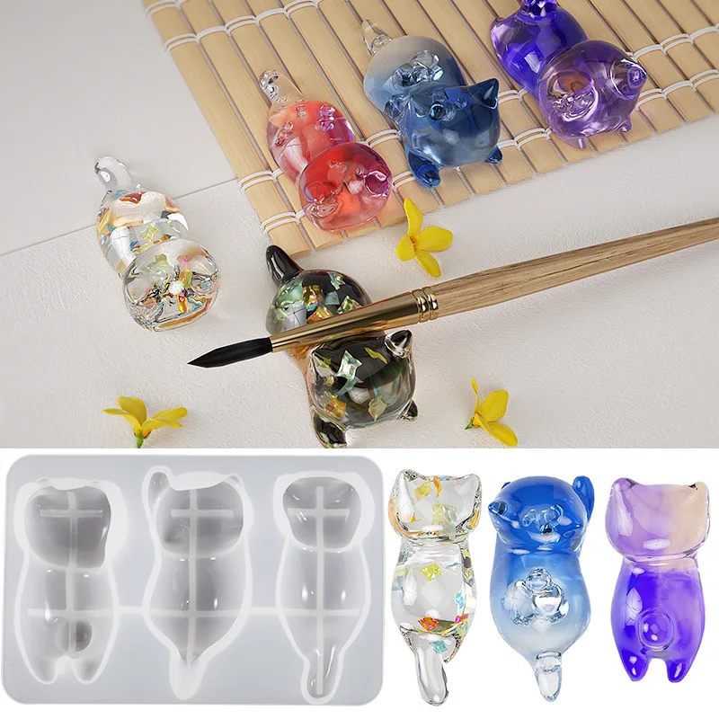 Case With Pencil Holder - 3D Cat Crystal Epoxy Resin Mold